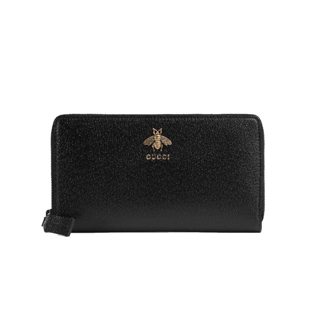 GUCCI ANIMALIER LEATHER ZIP AROUND WALLET