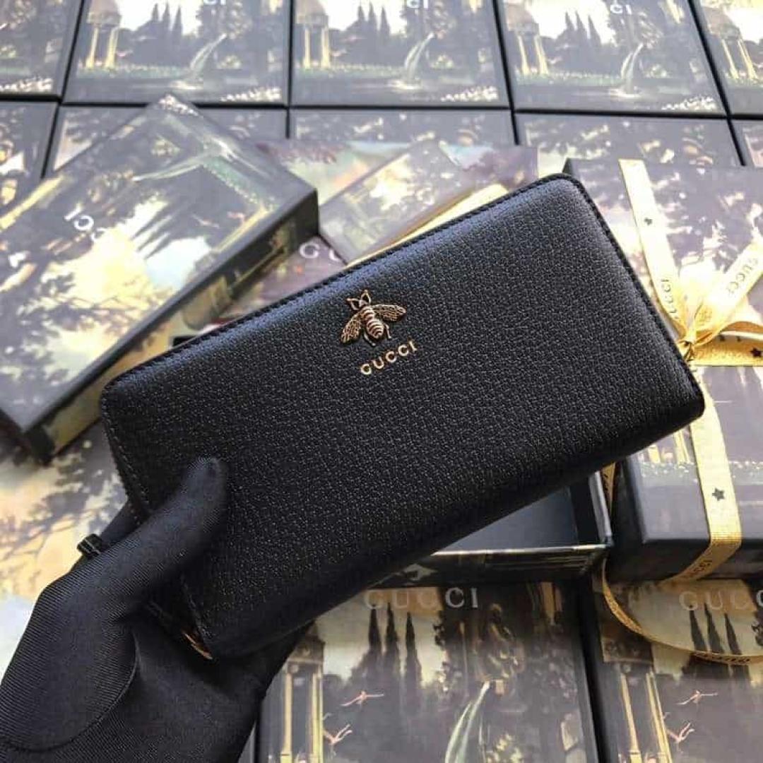 GUCCI ANIMALIER LEATHER ZIP AROUND WALLET