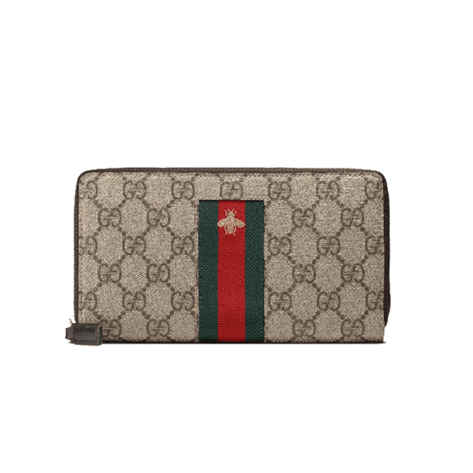 GUCCI WEB GG SUPREME ZIP AROUND WALLET