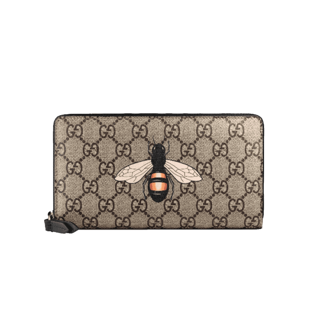 GUCCI BEE PRINT GG SUPREME ZIP AROUND WALLET