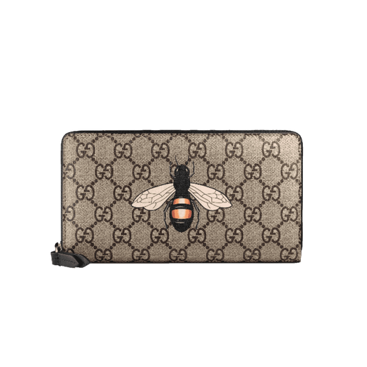 GUCCI BEE PRINT GG SUPREME ZIP AROUND WALLET