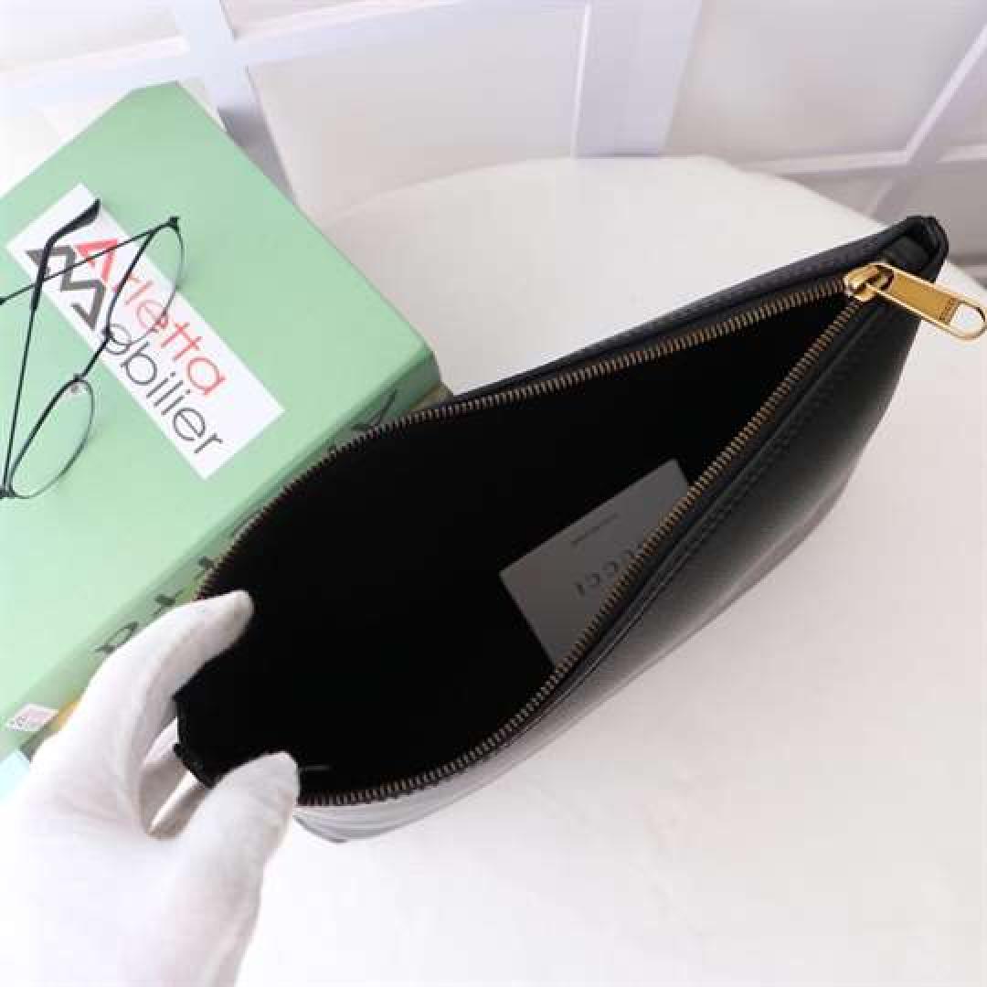 GUCCI LARGE CLUTCH PURSE BLACK LEATHER GG LOGO WEB