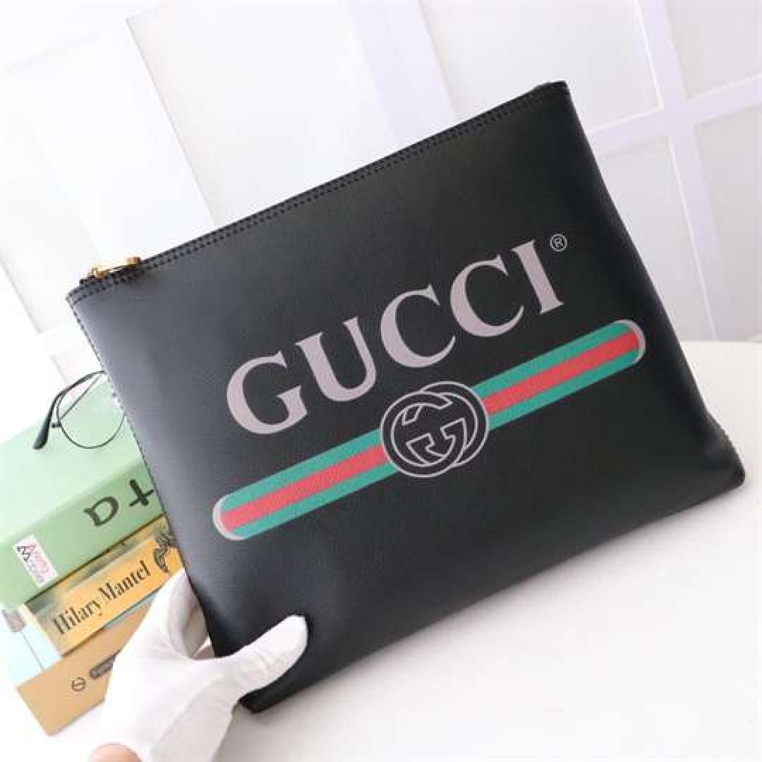 GUCCI LARGE CLUTCH PURSE BLACK LEATHER GG LOGO WEB