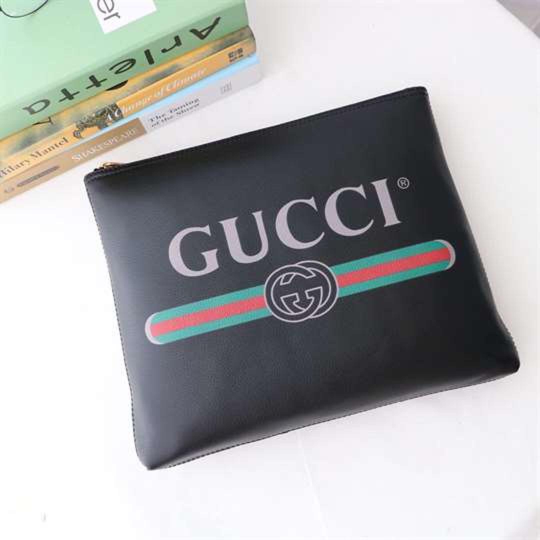 GUCCI LARGE CLUTCH PURSE BLACK LEATHER GG LOGO WEB