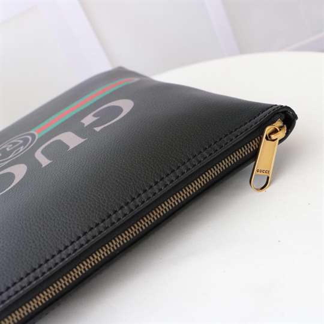 GUCCI LARGE CLUTCH PURSE BLACK LEATHER GG LOGO WEB