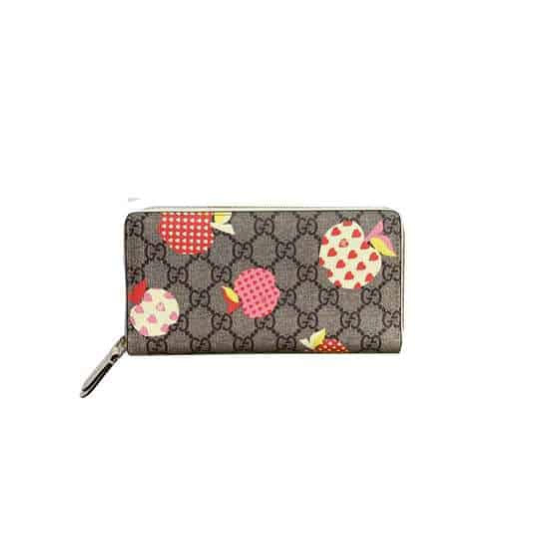 GUCCI LES POMMES ZIP AROUND WALLET IN BEIGE AND EBONY GG SUPREME