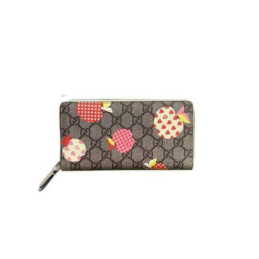 GUCCI LES POMMES ZIP AROUND WALLET IN BEIGE AND EBONY GG SUPREME