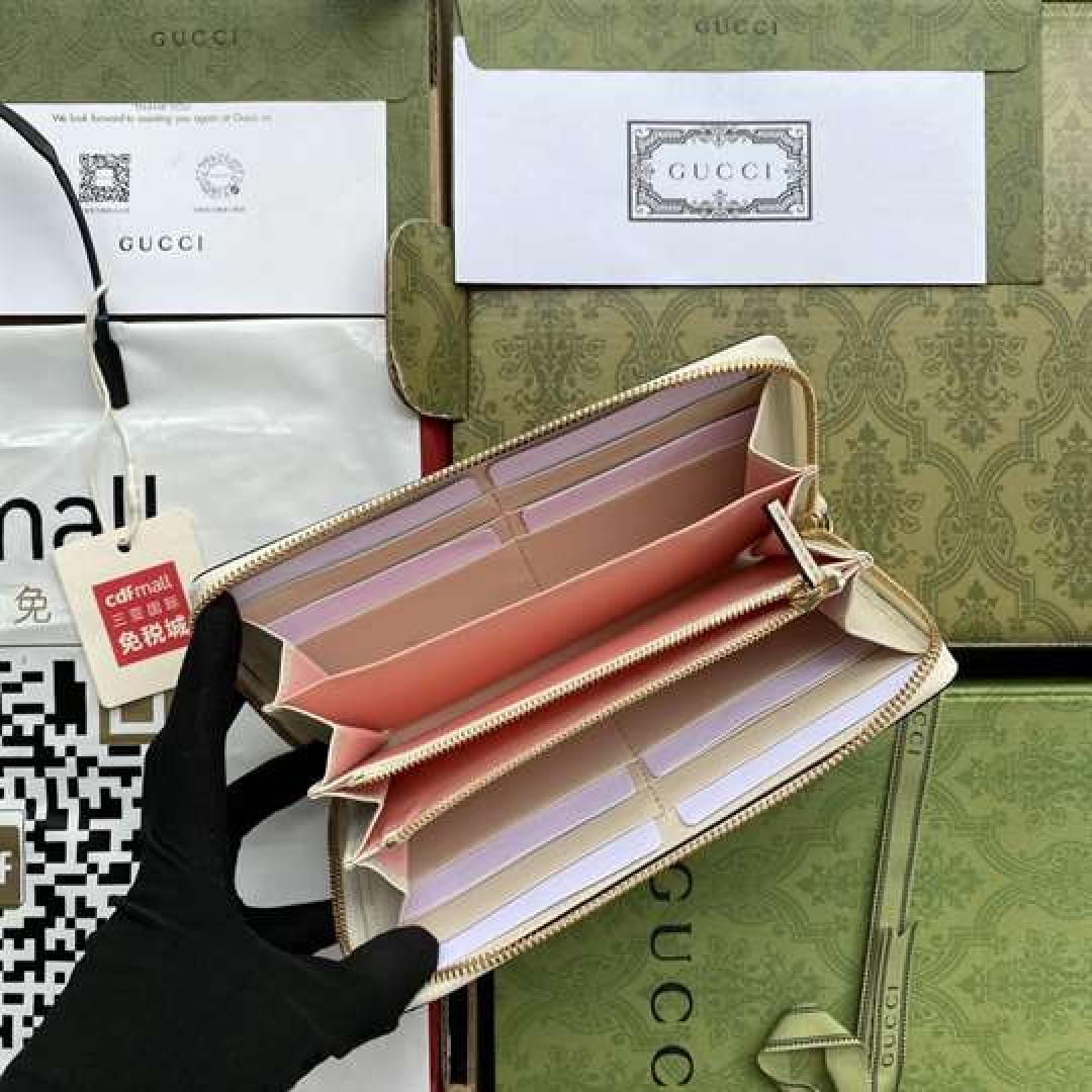 GUCCI LES POMMES ZIP AROUND WALLET IN BEIGE AND EBONY GG SUPREME