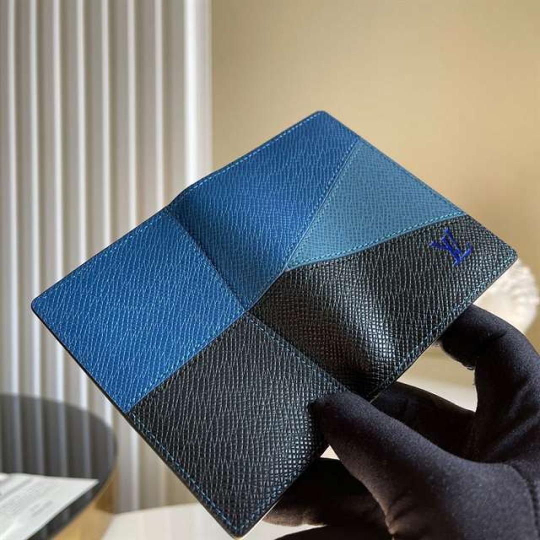 LOUIS VUITTON POCKET ORGANIZER BLUE MONOCHROME TAIGA LEATHER