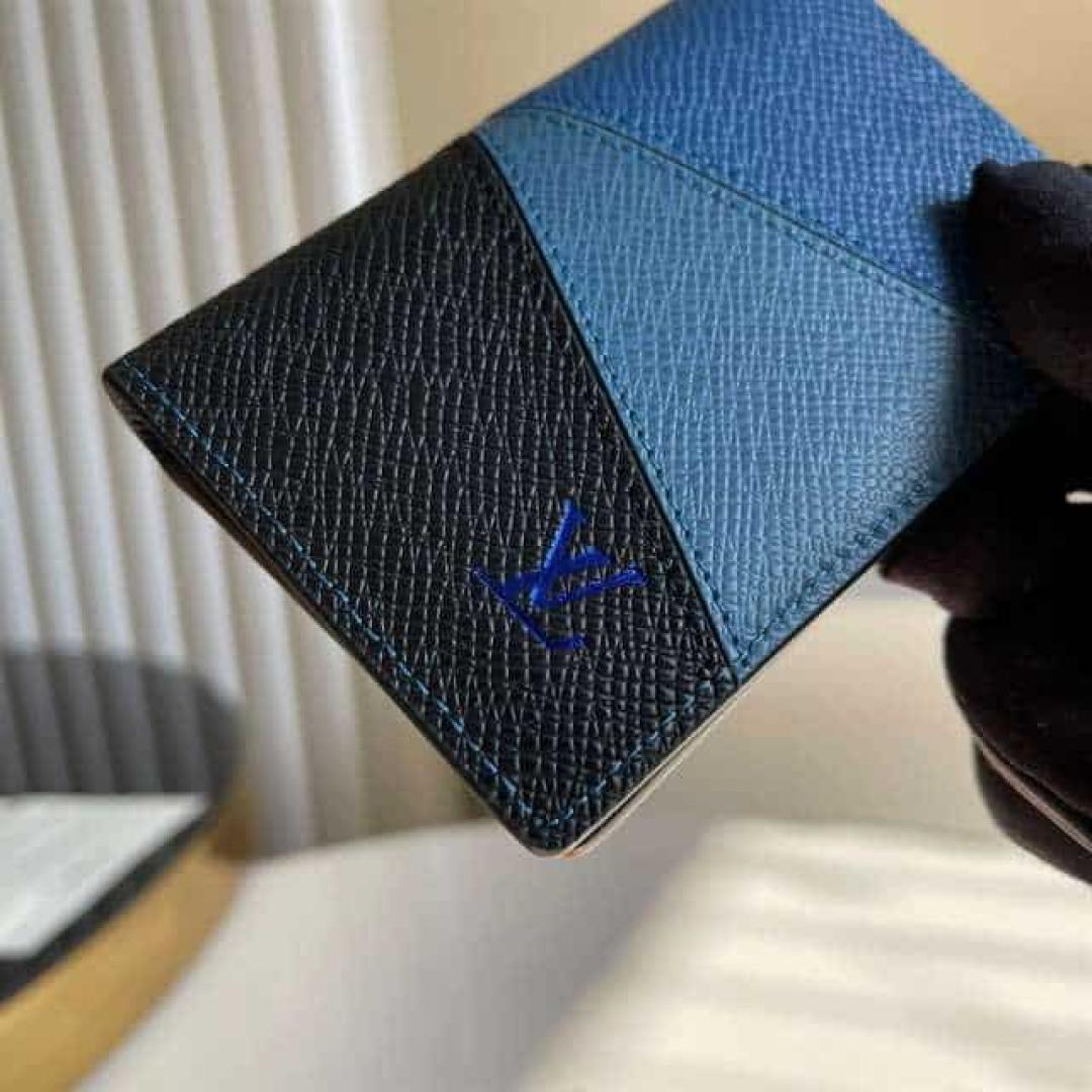 LOUIS VUITTON POCKET ORGANIZER BLUE MONOCHROME TAIGA LEATHER