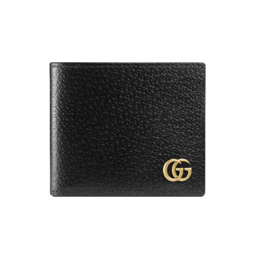GUCCI MEN GG MARMONT LEATHER BI FOLD WALLET BLACK METAL FREE TANNED LEATHER DOUBLE G