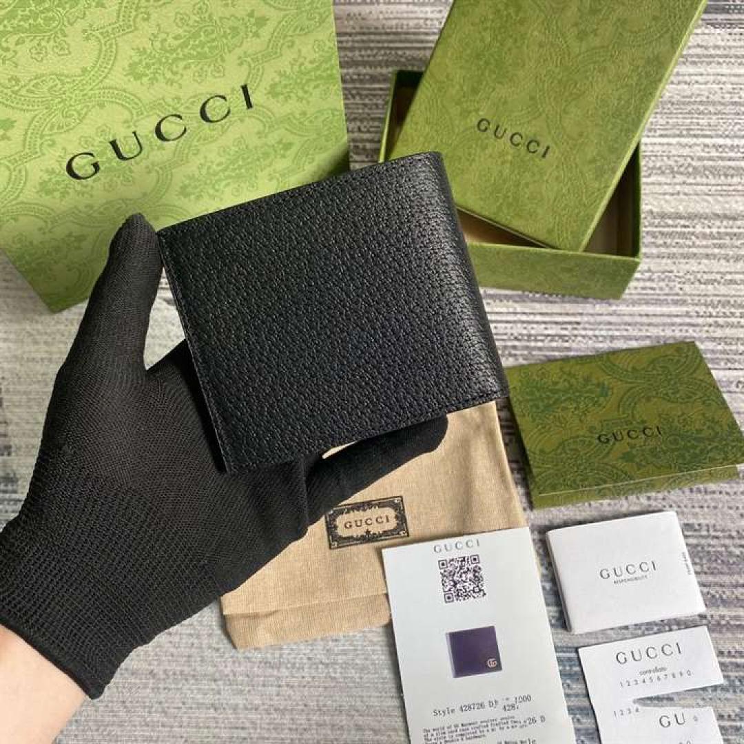 GUCCI MEN GG MARMONT LEATHER BI FOLD WALLET BLACK METAL FREE TANNED LEATHER DOUBLE G