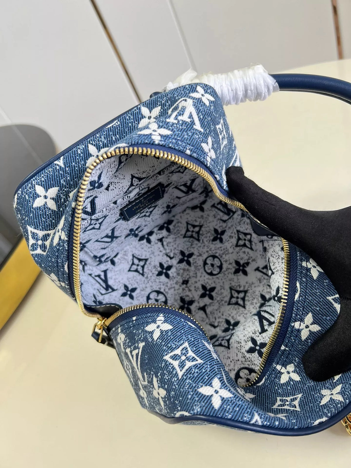 LOUIS VUITTON 16*16*16CM TOP ORIGINAL DENIM BLUE DICE BAG SQUARE HANDBAG