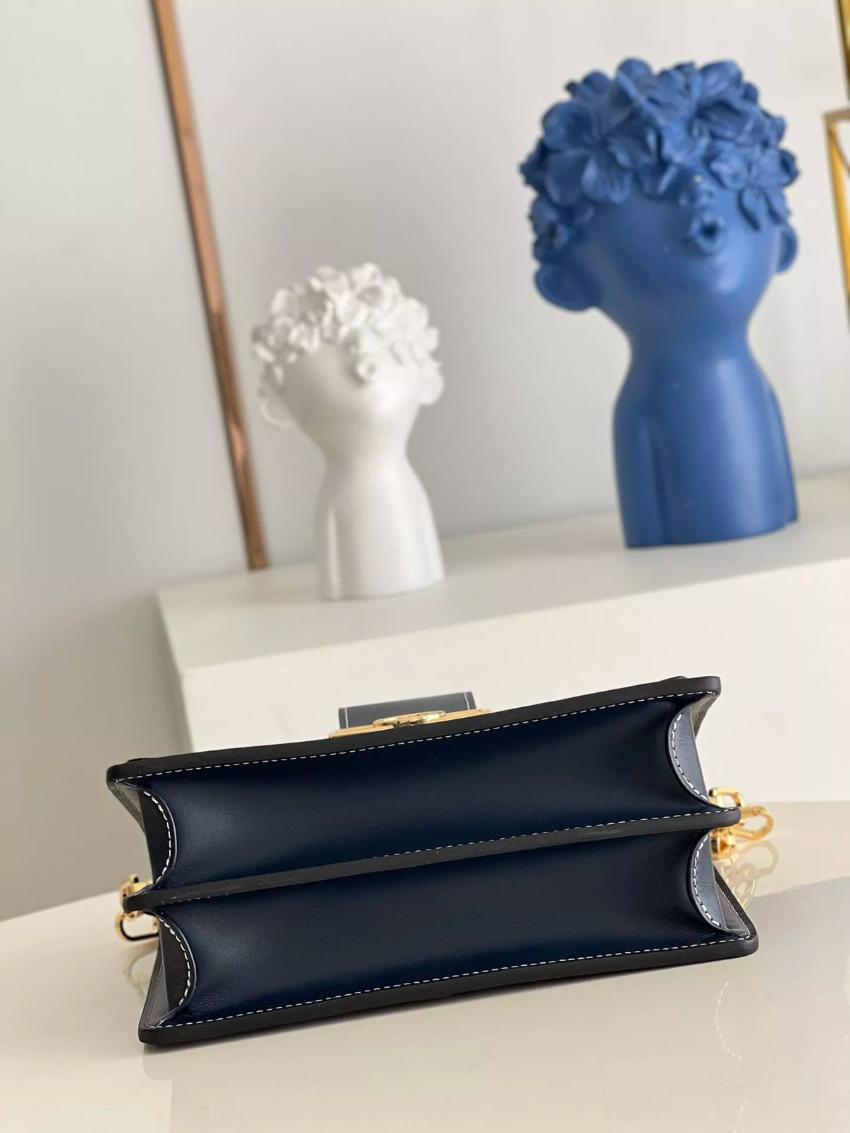 LOUIS VUITTON DAUPHINE HANDBAG, LOGO DENIM + COW LEATHER