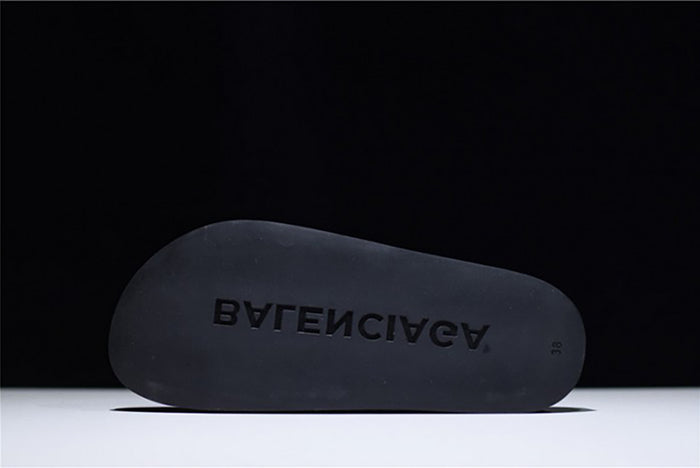 BALENCIAGA LOGO LEATHER SLIP-ON SANDALS ALL BLACK LOGO