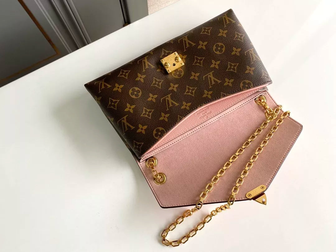 LOUIS VUITTON 26*17*6CM CHAIN HANDBAG, MONOGRAM CANVAS + CALF LEATHER