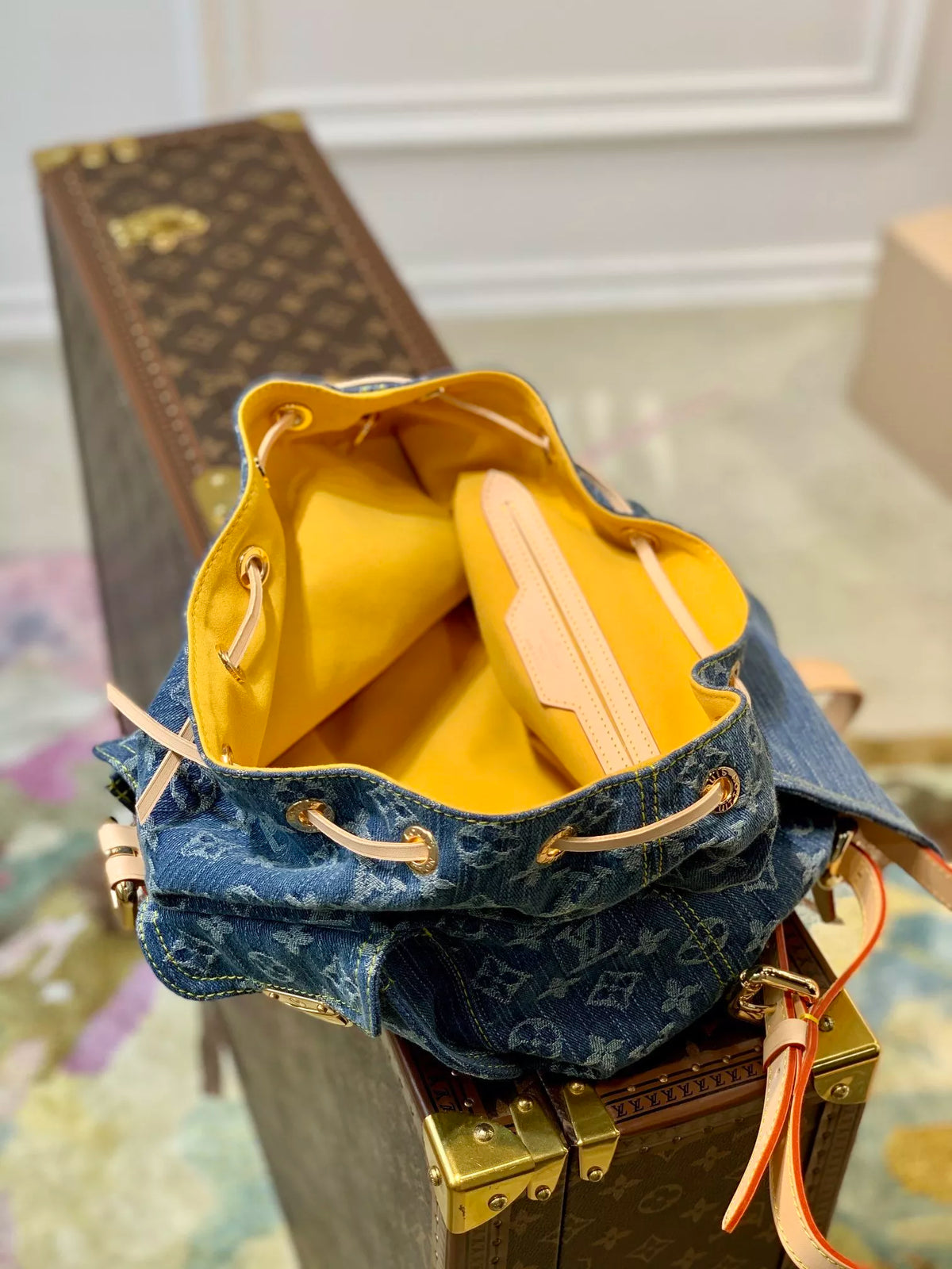LOUIS VUITTON 19*30*28CM MEDIEVAL, DENIM UNIVERSAL BACKPACK, BACKPACK, MOUNTAINEERING BAG