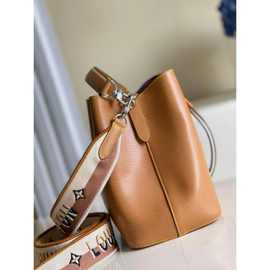 LOUIS VUITTON 20*20*13CM NEONOE BB BUCKET BAG, EMBROIDERED JACQUARD SHOULDER STRAP