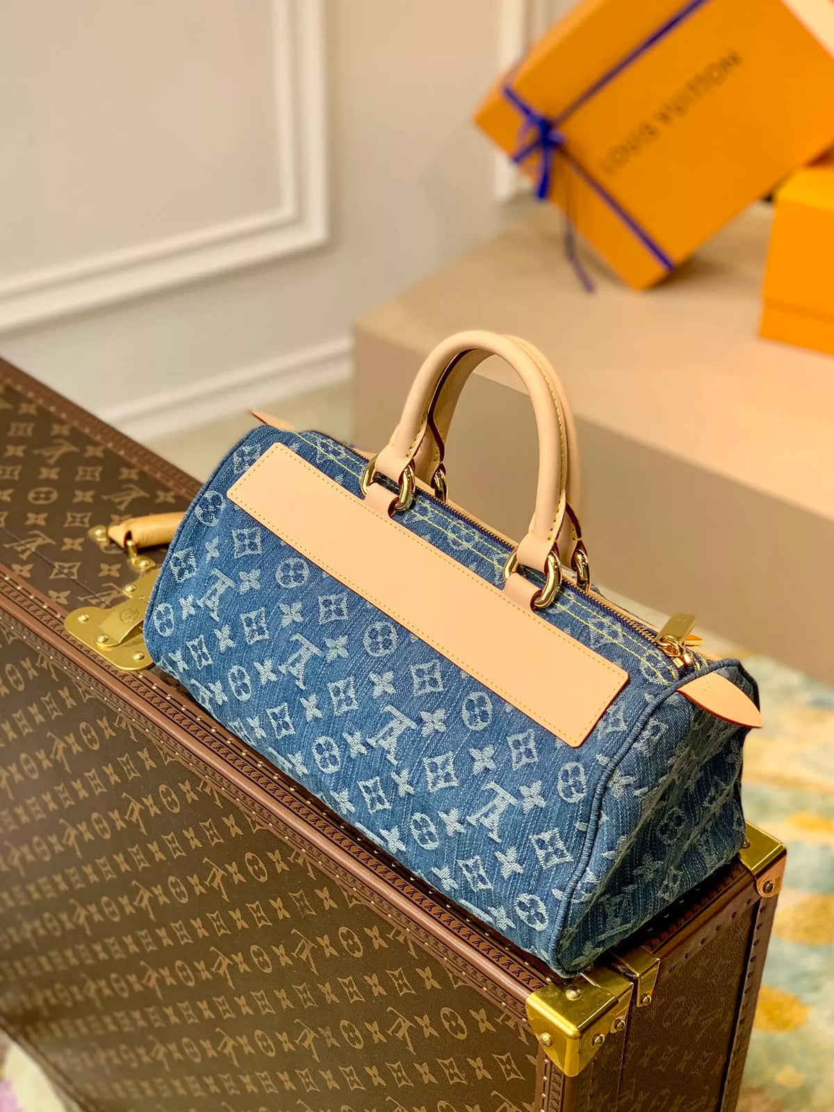 LOUIS VUITTON 30*17*15CM MEDIEVAL, DENIM HANDBAG