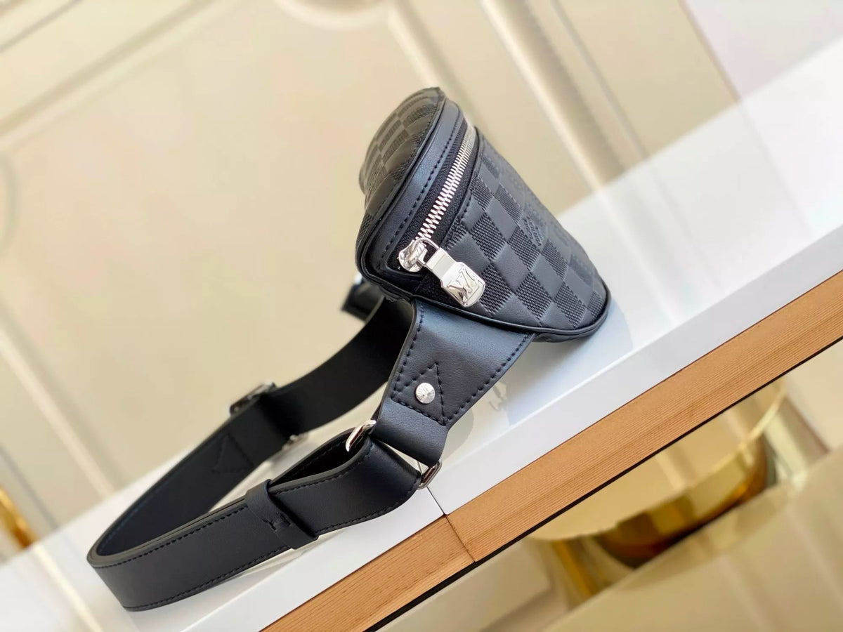LOUIS VUITTON 26*13*7CM CAMPUS WAIST BAG, DAMIER GRAPHITE COATED CANVAS / DAMIER INFINI CHECKERBOARD LEATHER