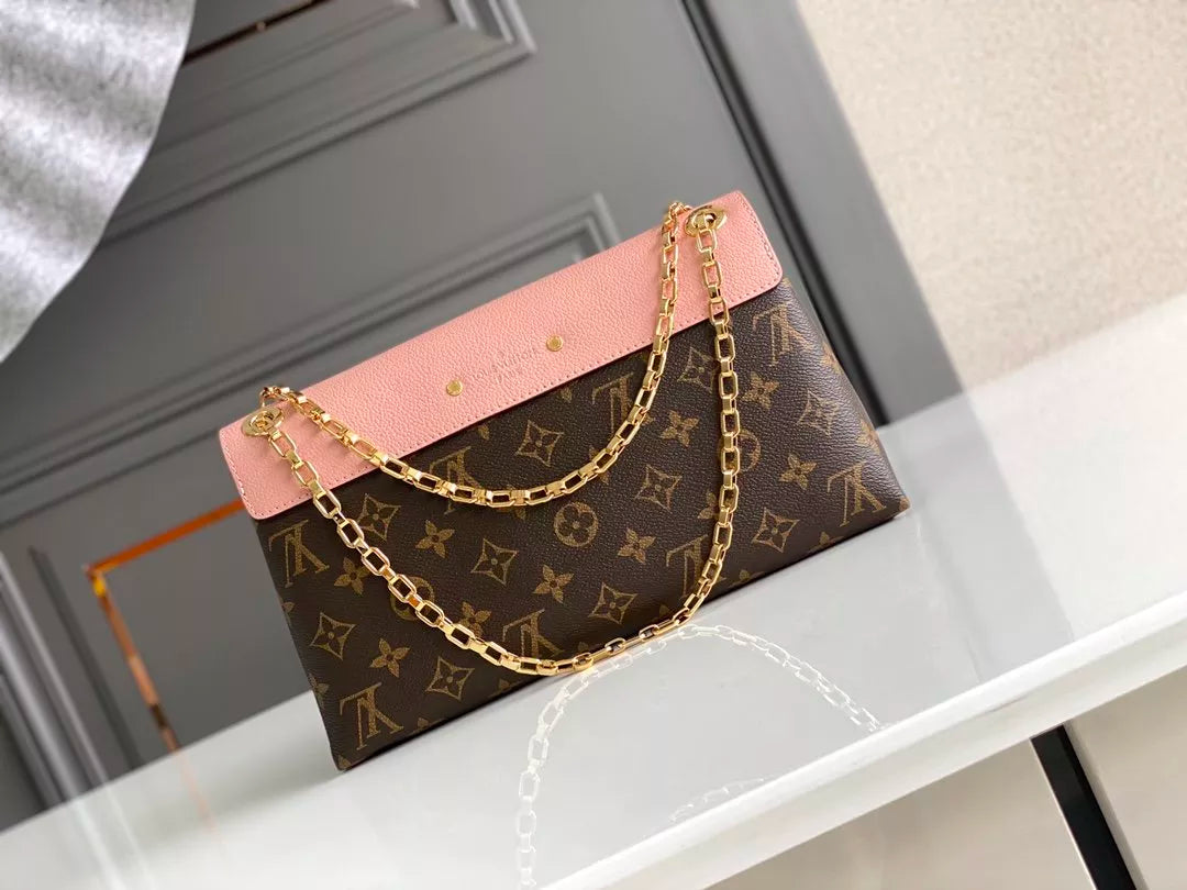 LOUIS VUITTON 26*17*6CM CHAIN HANDBAG, MONOGRAM CANVAS + CALF LEATHER