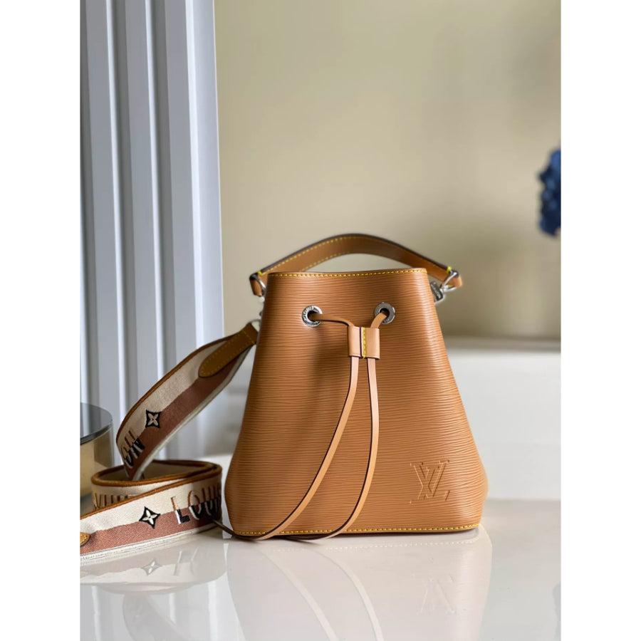 LOUIS VUITTON 20*20*13CM NEONOE BB BUCKET BAG, EMBROIDERED JACQUARD SHOULDER STRAP
