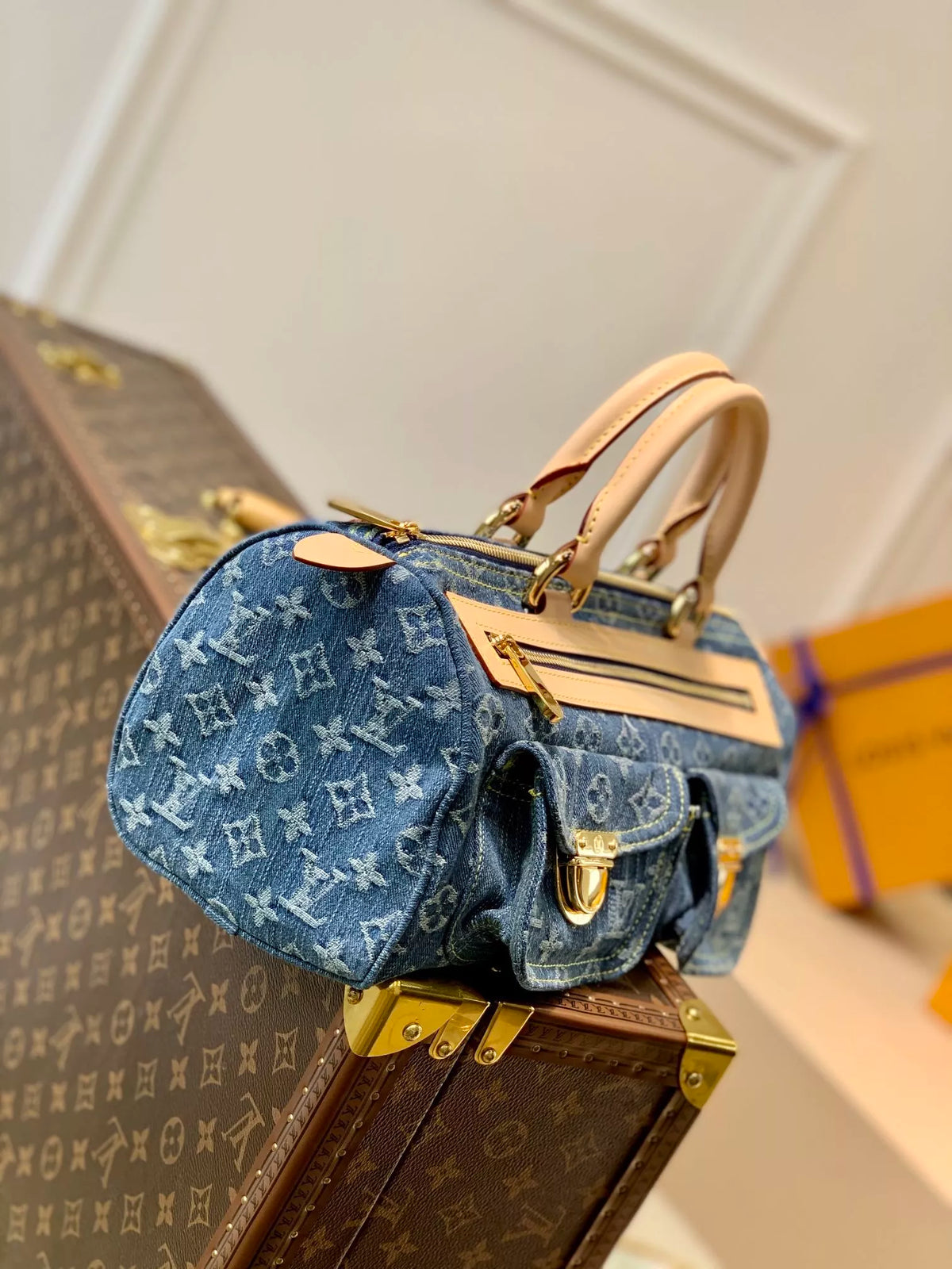 LOUIS VUITTON 30*17*15CM MEDIEVAL, DENIM HANDBAG