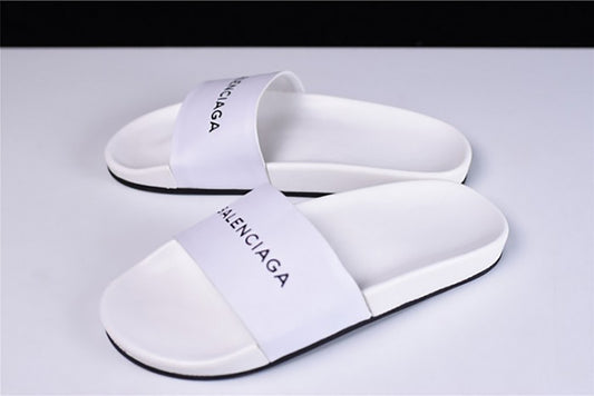 BALENCIAGA LOGO LEATHER SLIP-ON SANDALS