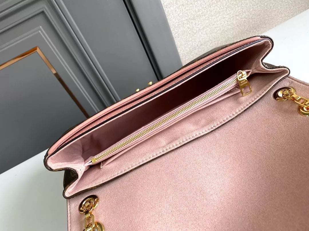 LOUIS VUITTON 26*17*6CM CHAIN HANDBAG, MONOGRAM CANVAS + CALF LEATHER