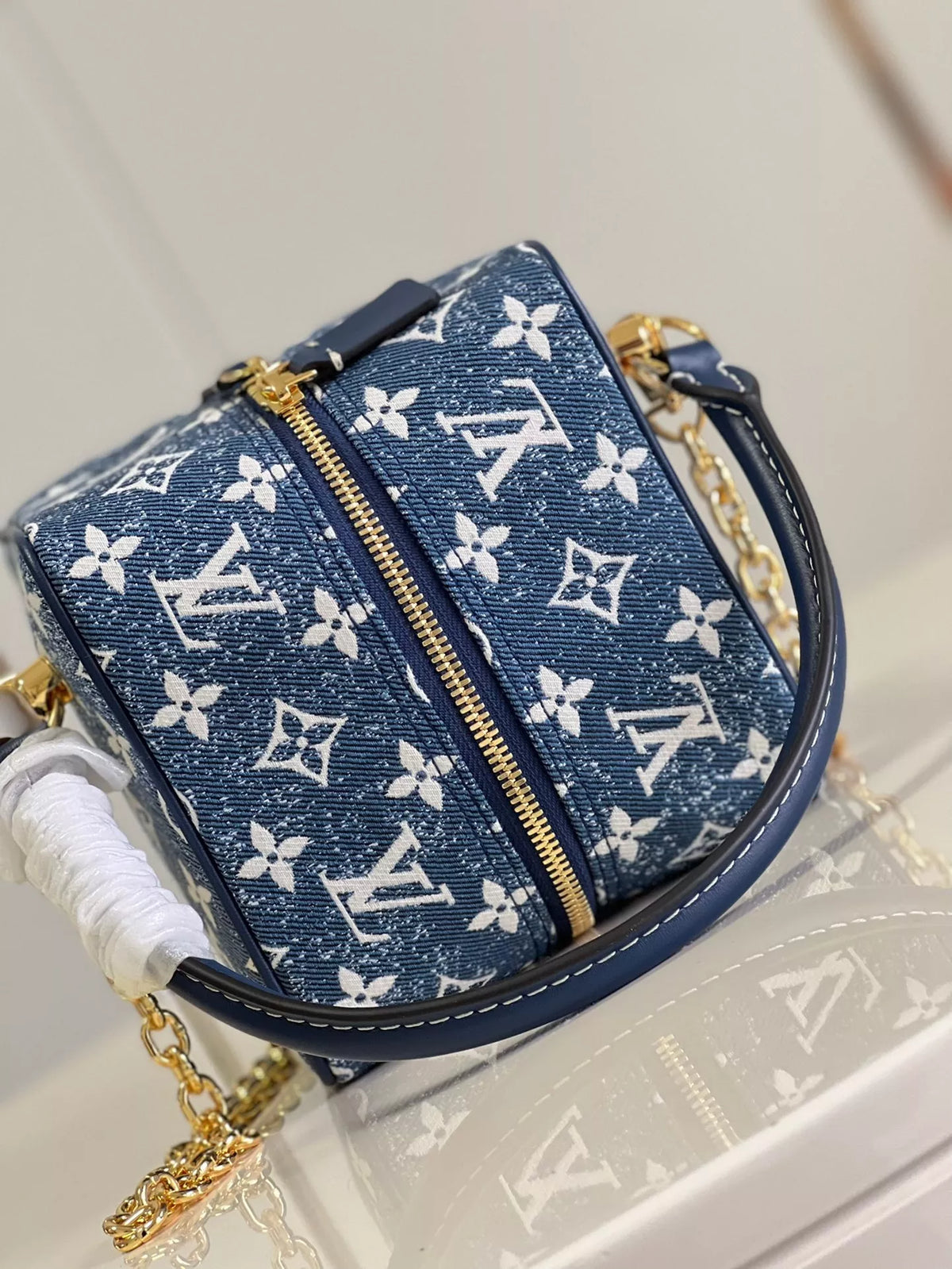 LOUIS VUITTON 16*16*16CM TOP ORIGINAL DENIM BLUE DICE BAG SQUARE HANDBAG