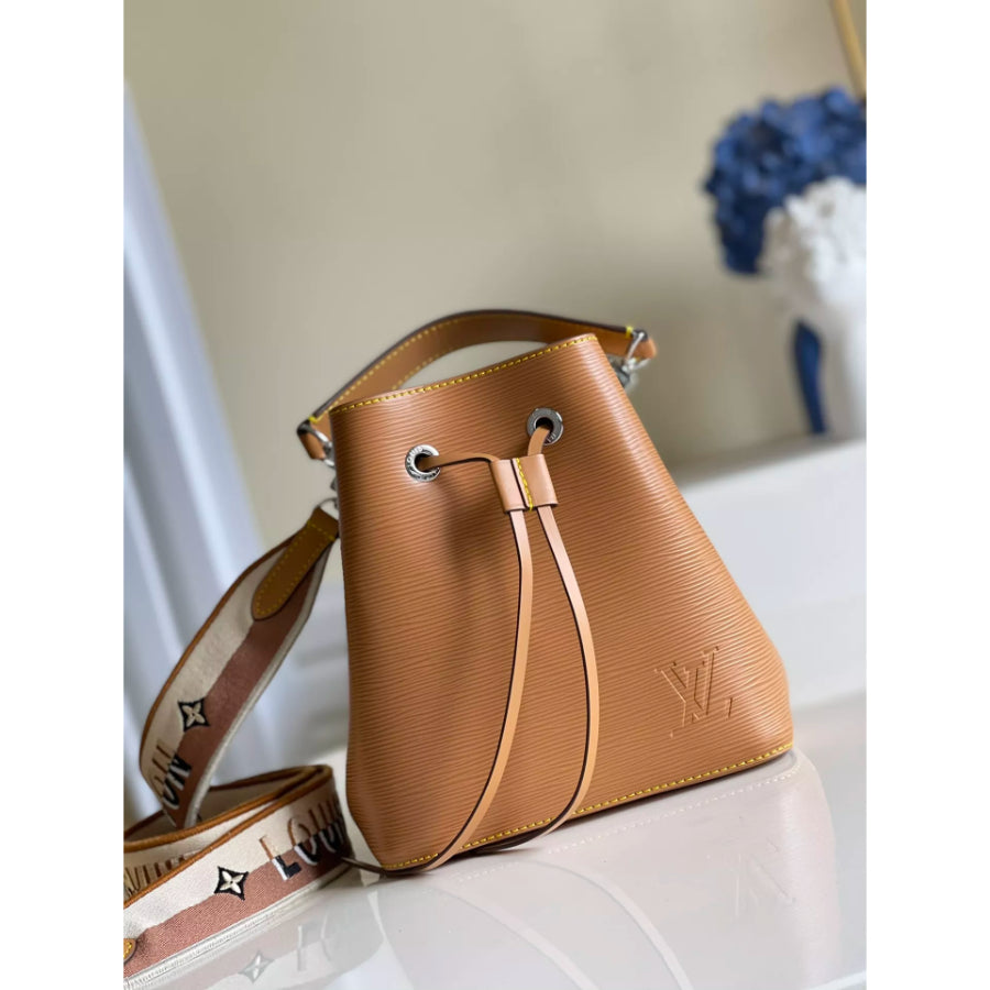 LOUIS VUITTON 20*20*13CM NEONOE BB BUCKET BAG, EMBROIDERED JACQUARD SHOULDER STRAP