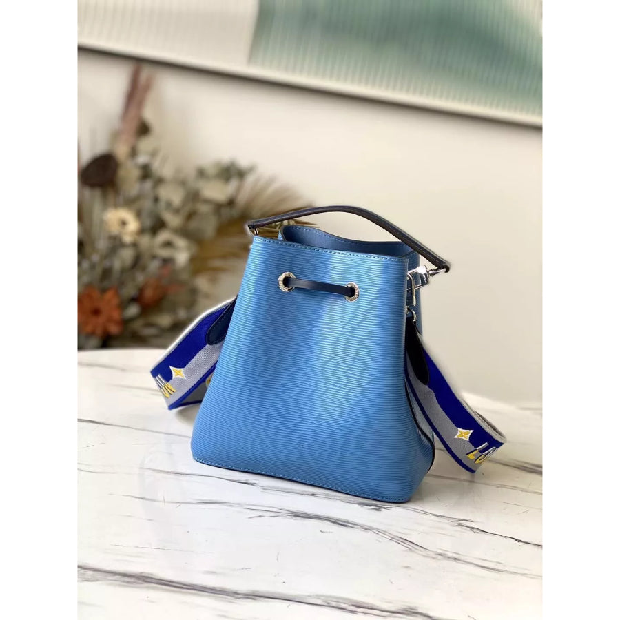 LOUIS VUITTON 20*20*13CM NEONOE BB BUCKET BAG, EMBROIDERED JACQUARD SHOULDER STRAP