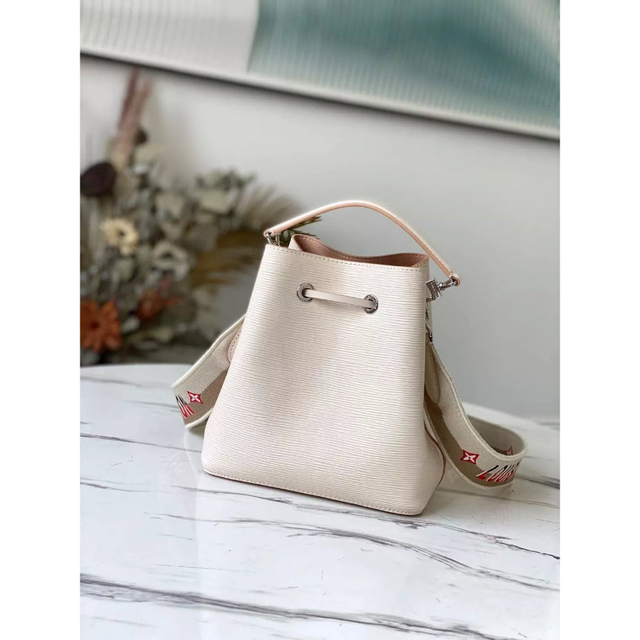 LOUIS VUITTON 20*20*13CM NEONOE BB BUCKET BAG, EMBROIDERED JACQUARD SHOULDER STRAP