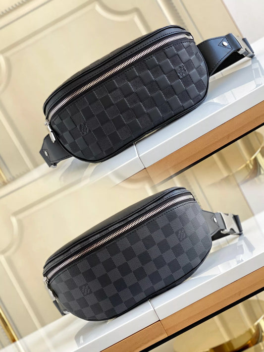 LOUIS VUITTON 26*13*7CM CAMPUS WAIST BAG, DAMIER GRAPHITE COATED CANVAS / DAMIER INFINI CHECKERBOARD LEATHER