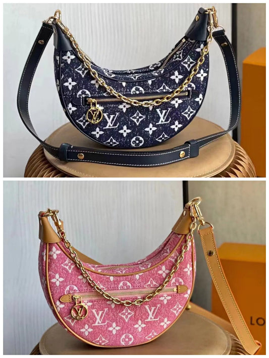 LOUIS VUITTON 24*22*6CM HALF MOON SHAPED STAFF BAG, MONOGRAM CANVAS + LEATHER