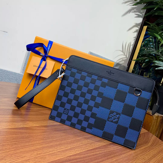 LOUIS VUITTON 27×20×3CM BLUE POCHETTE VOYAGE STANDING DAMIER INFINI 3D
