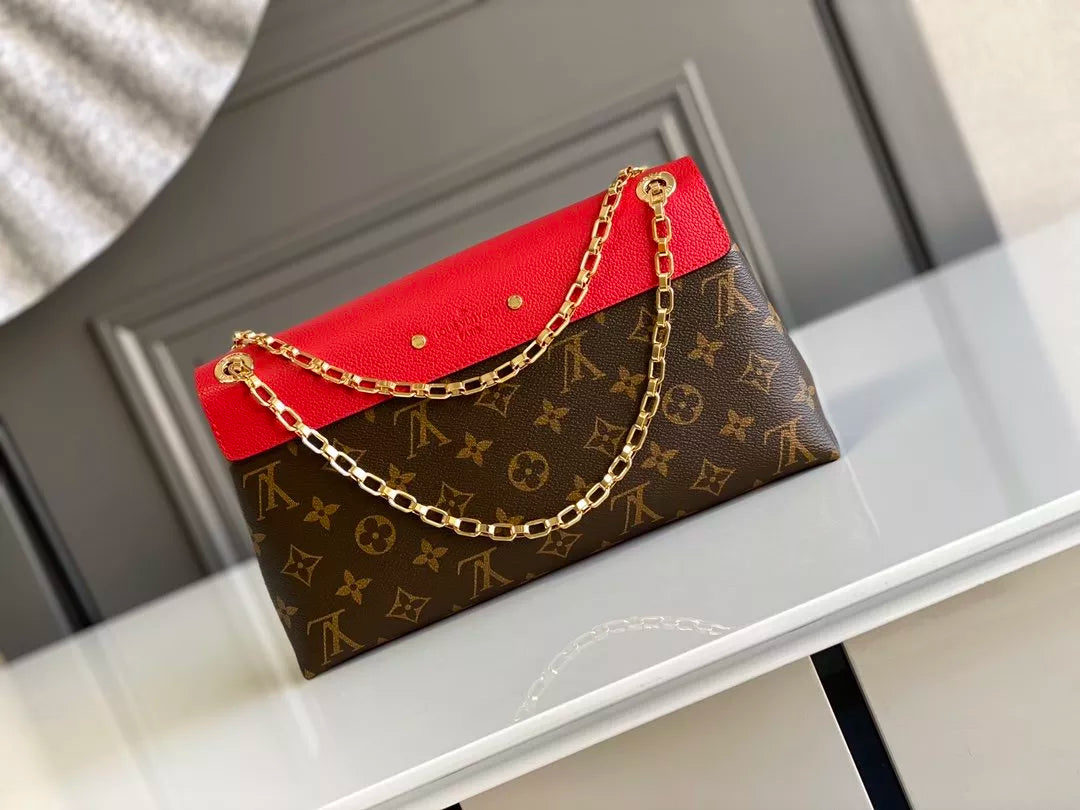 LOUIS VUITTON 26*17*6CM CHAIN HANDBAG, MONOGRAM CANVAS + CALF LEATHER