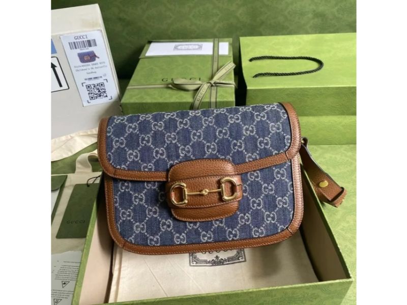 LOUIS VUITTON 25.5X18X6CM/20.5X14X5CM SADDLE BAG, DENIM / BROWN LEATHER
