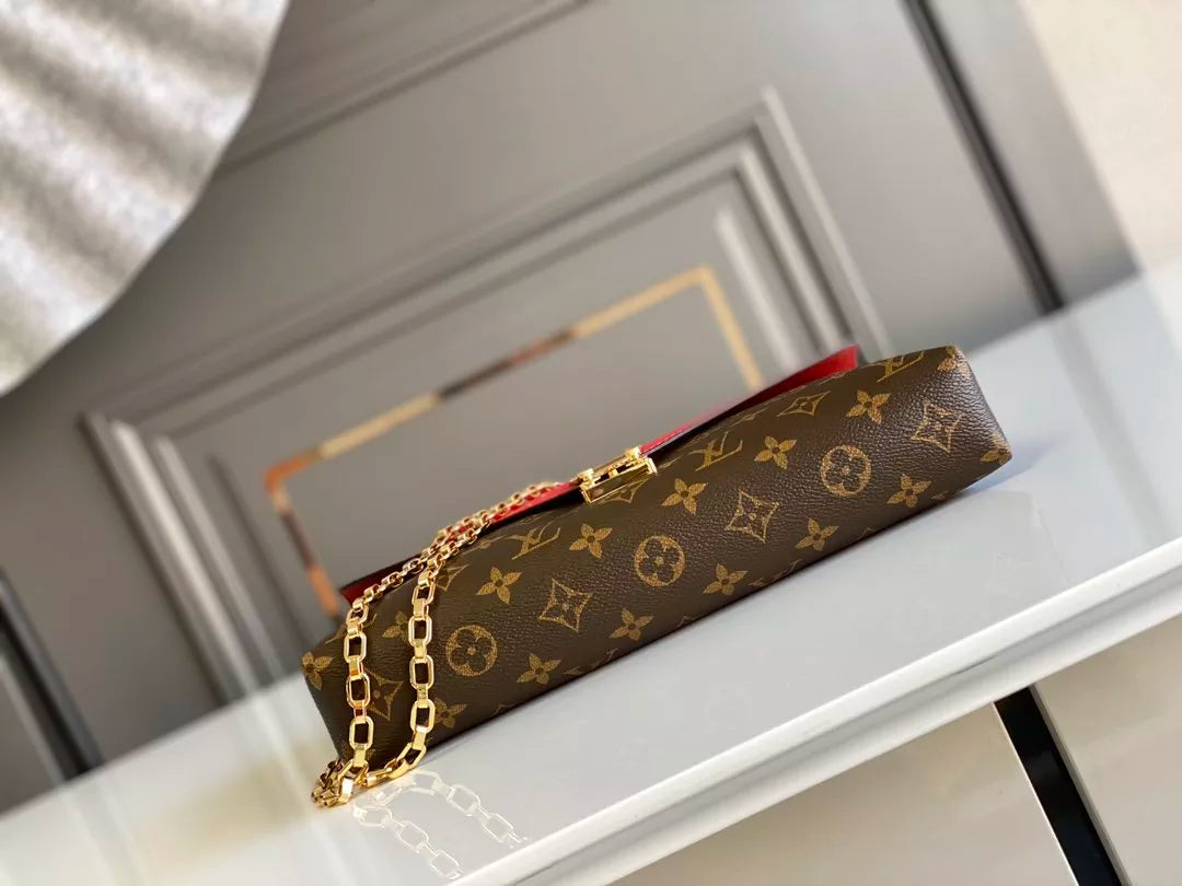 LOUIS VUITTON 26*17*6CM CHAIN HANDBAG, MONOGRAM CANVAS + CALF LEATHER