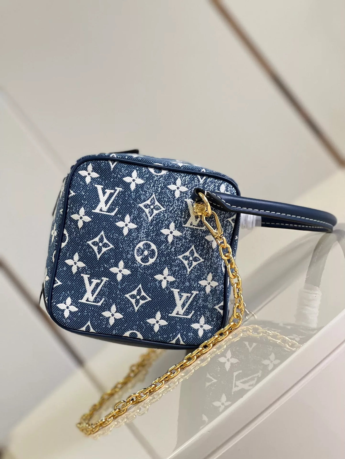 LOUIS VUITTON 16*16*16CM TOP ORIGINAL DENIM BLUE DICE BAG SQUARE HANDBAG