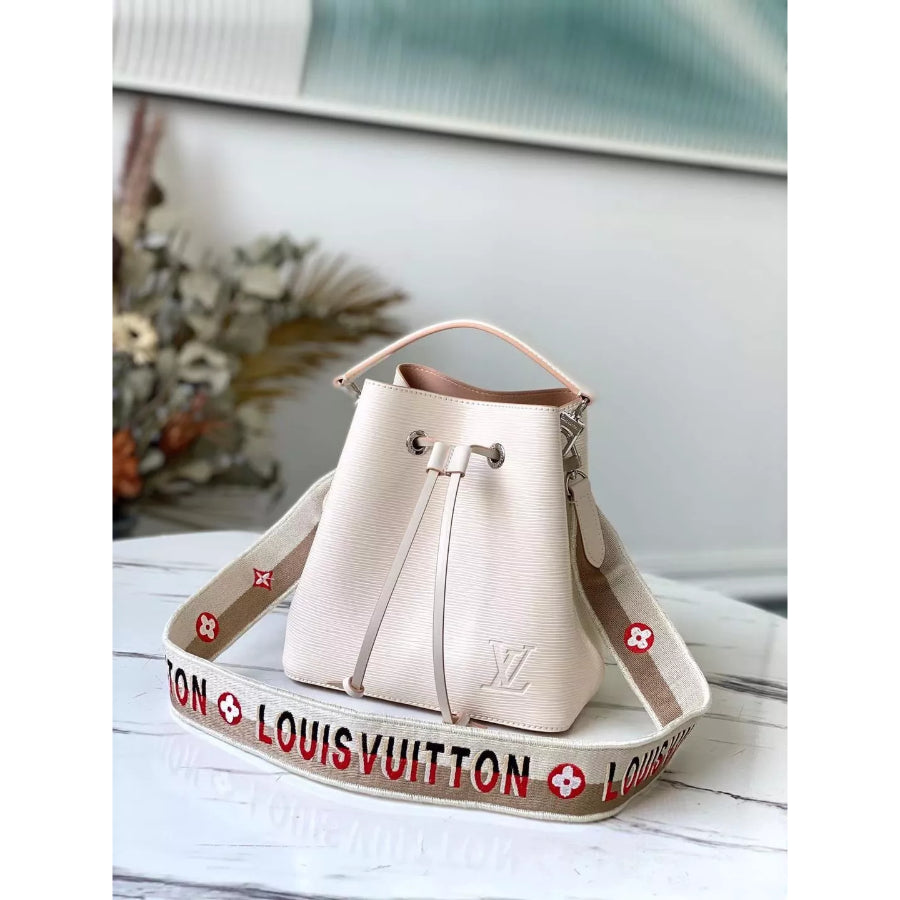 LOUIS VUITTON 20*20*13CM NEONOE BB BUCKET BAG, EMBROIDERED JACQUARD SHOULDER STRAP