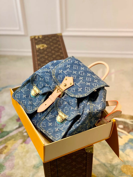 LOUIS VUITTON 19*30*28CM MEDIEVAL, DENIM UNIVERSAL BACKPACK, BACKPACK, MOUNTAINEERING BAG