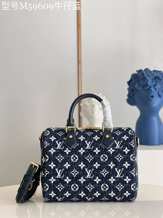 LOUIS VUITTON 25 X 19 X 15CM SPEEDY BANDOULI È RE 25 HANDBAG, LOGO DENIM