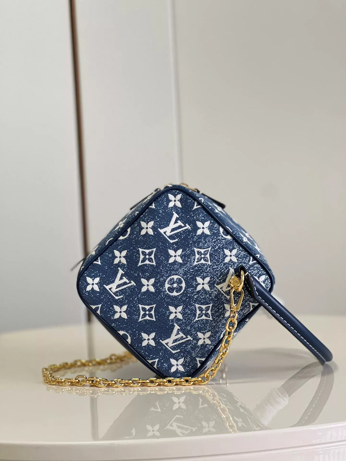 LOUIS VUITTON 16*16*16CM TOP ORIGINAL DENIM BLUE DICE BAG SQUARE HANDBAG