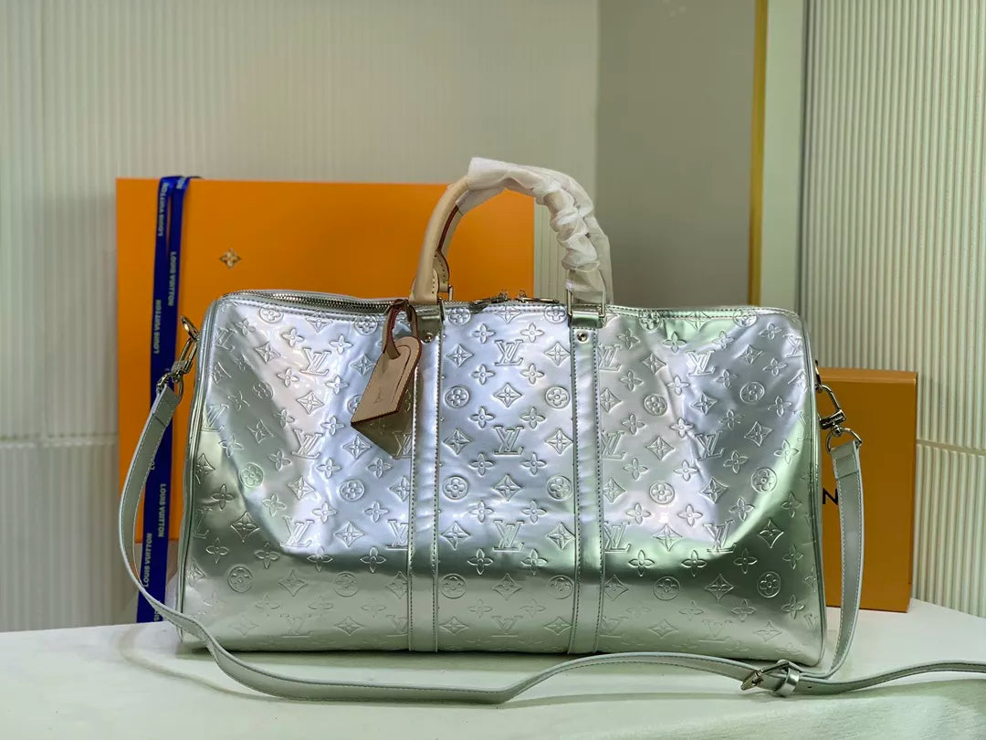 LOUIS VUITTON SAC PLAT KEEPALL BANDOULIÈRE 50 MONOGRAM MIRROR MIRROR VIRGIL ABLOH 50 X 29 X 23CM