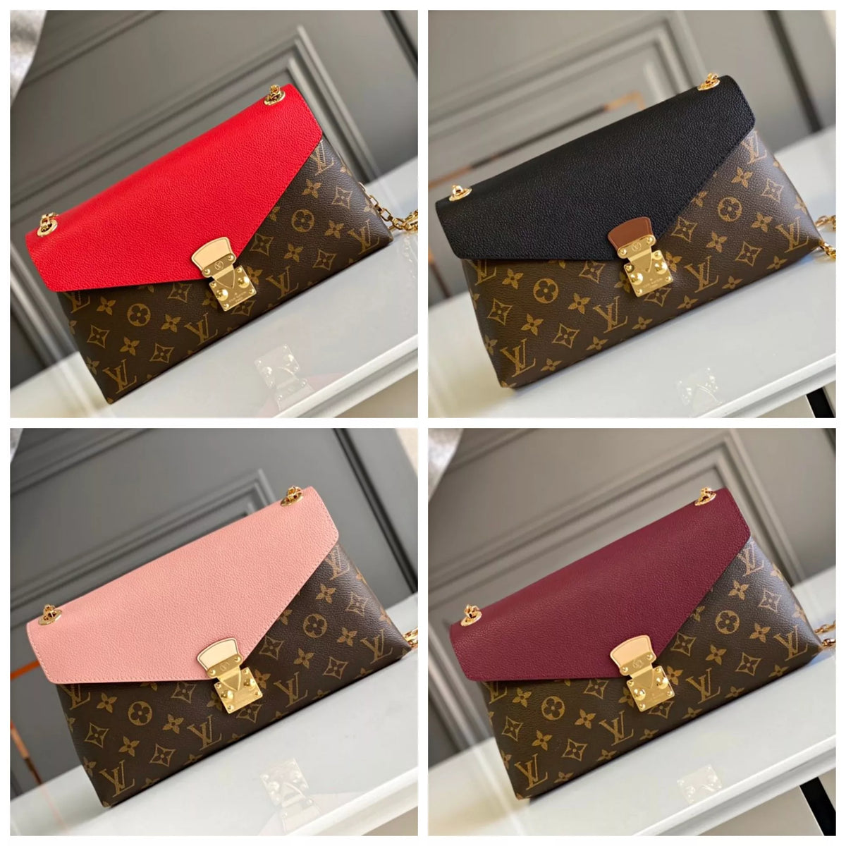 LOUIS VUITTON 26*17*6CM CHAIN HANDBAG, MONOGRAM CANVAS + CALF LEATHER