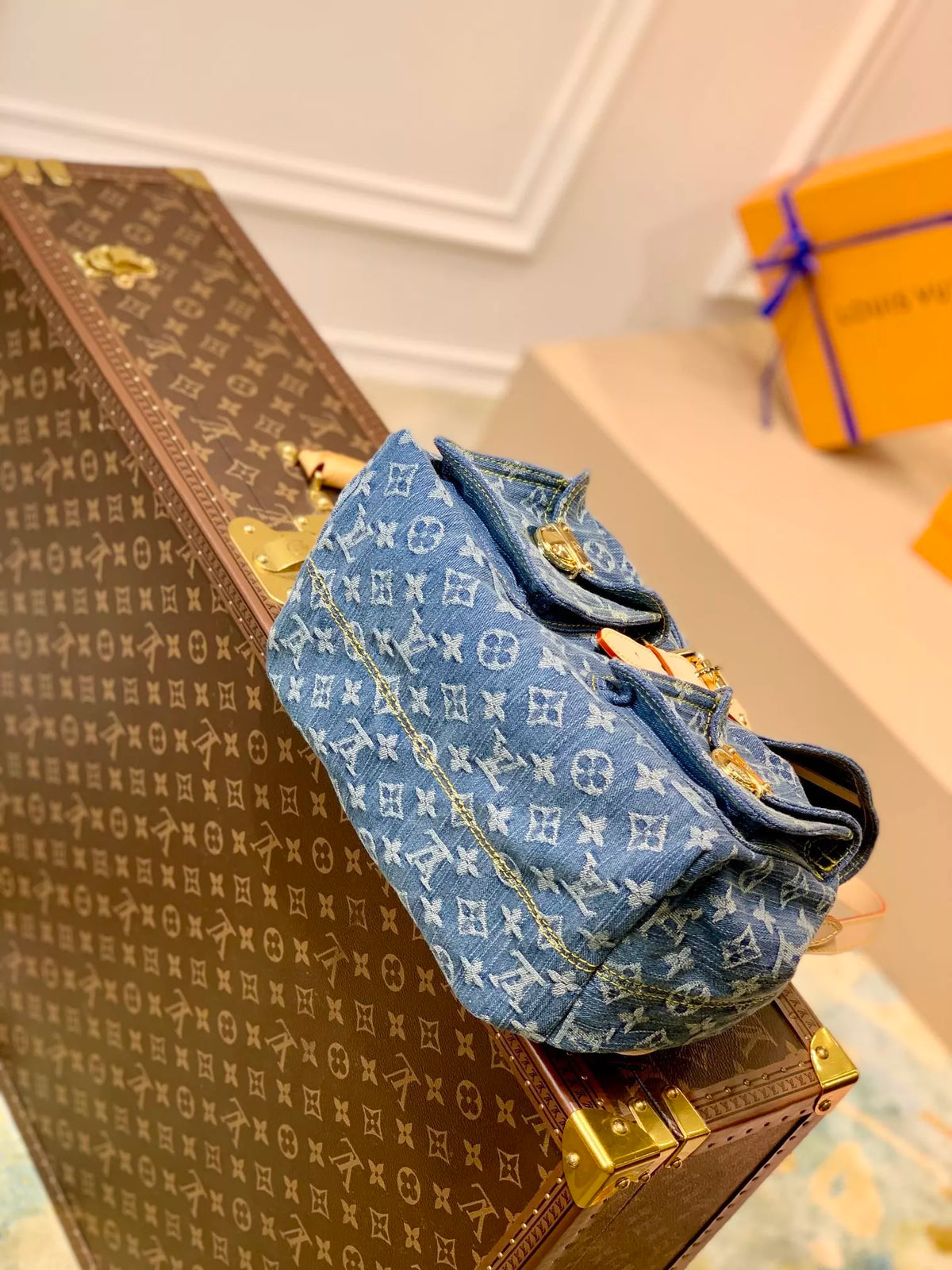 LOUIS VUITTON 19*30*28CM MEDIEVAL, DENIM UNIVERSAL BACKPACK, BACKPACK, MOUNTAINEERING BAG