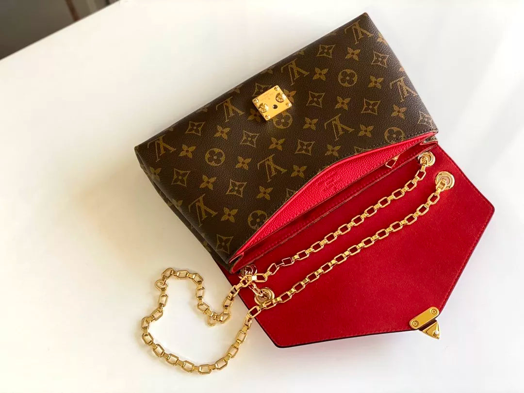 LOUIS VUITTON 26*17*6CM CHAIN HANDBAG, MONOGRAM CANVAS + CALF LEATHER