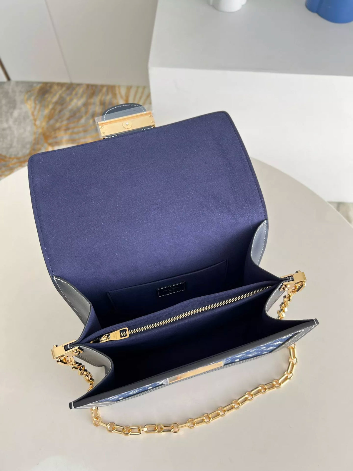 LOUIS VUITTON DAUPHINE HANDBAG, LOGO DENIM + COW LEATHER