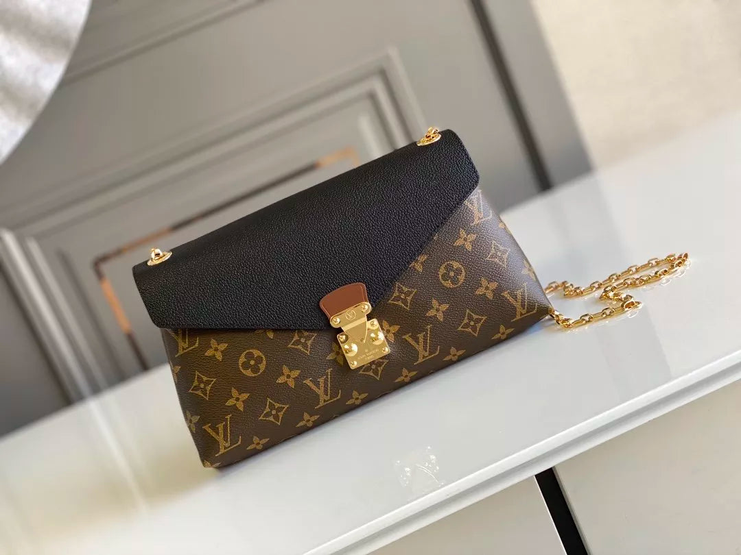 LOUIS VUITTON 26*17*6CM CHAIN HANDBAG, MONOGRAM CANVAS + CALF LEATHER